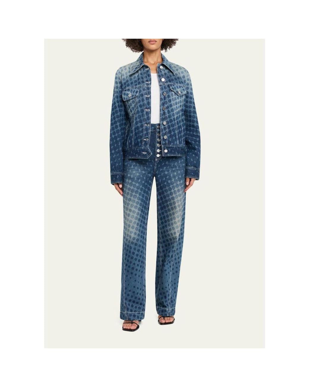 Christopher John Rogers Blue Halftone Wiggle Dot Denim Jacket
