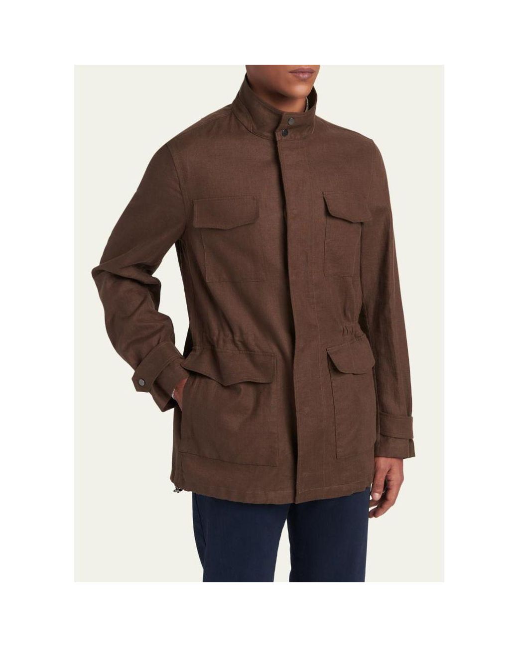 Kiton Brown Linen Flap-Pocket Field Jacket for men