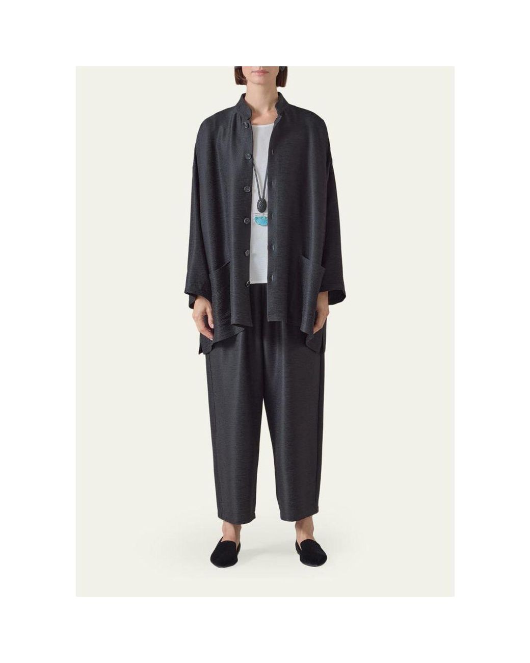 Eskandar Black Wide A-Line Mandarin Jacket