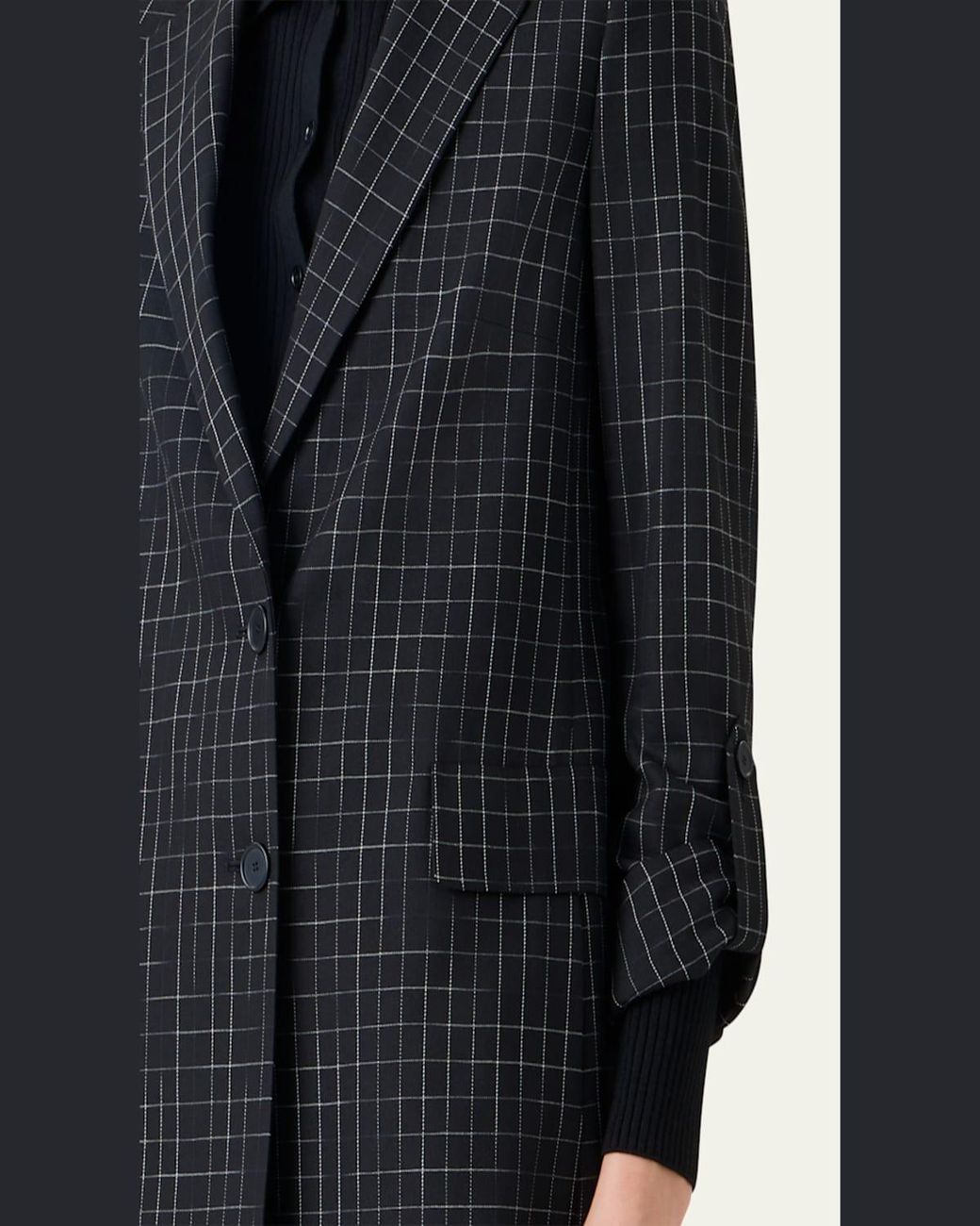 Akris Punto Blue Windowpane Check Single-Breasted Jacket