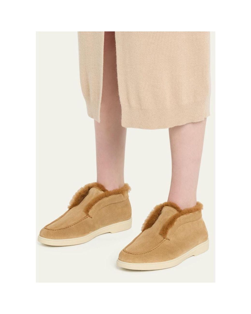Santoni Natural Fortune Suede Shearling Ankle Booties