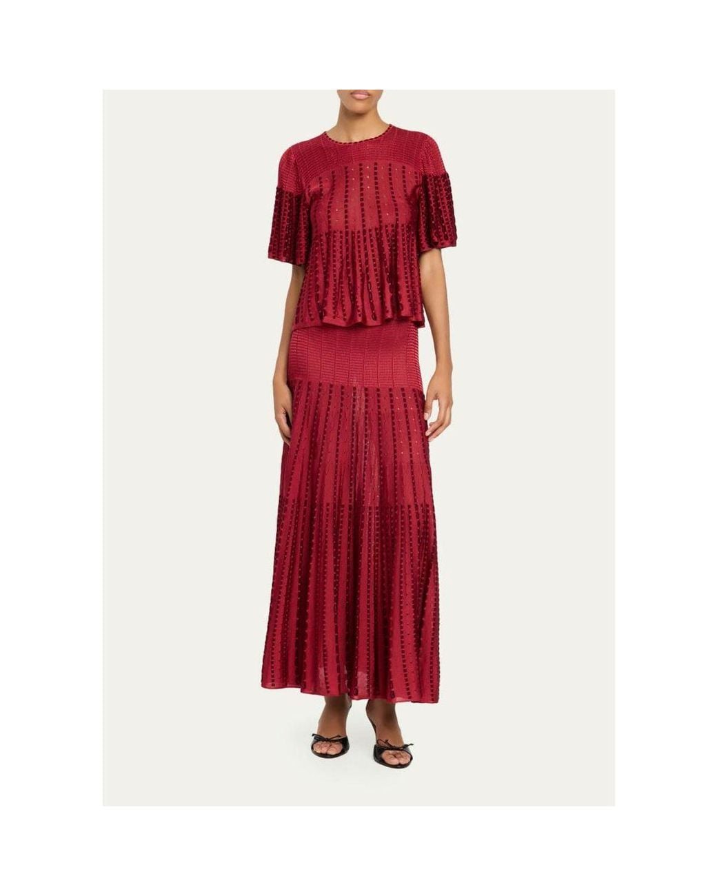 Ulla Johnson Lilah Eyelet Degrade Midi Skirt in Red | Lyst