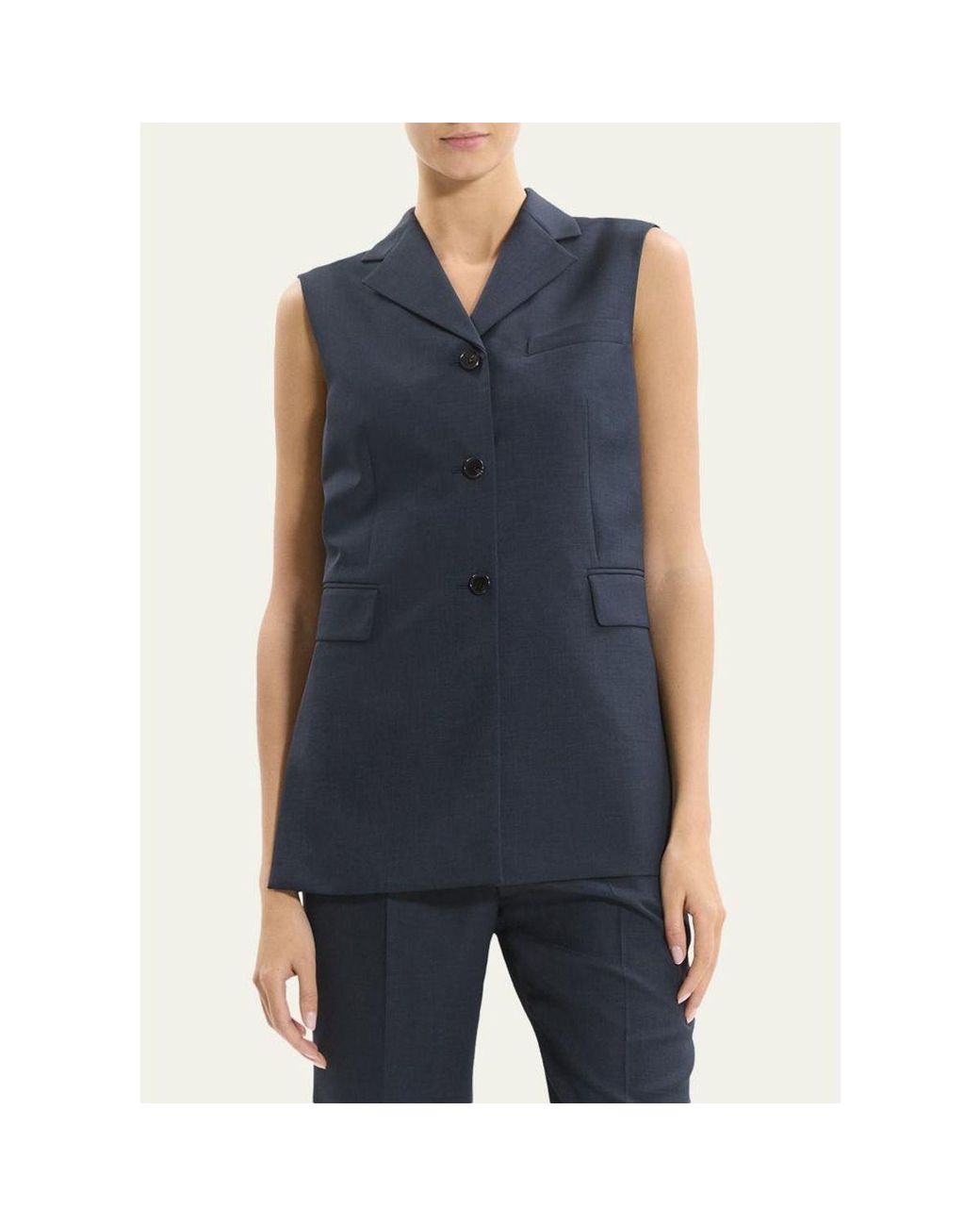 Theory Blue Three-Button Slash Vest