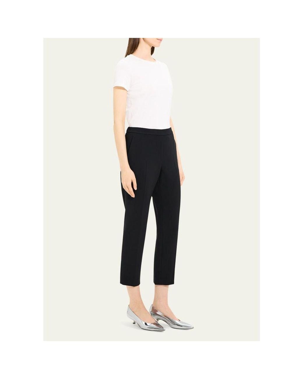 Theory Black Treeca Cropped Pull-On Pants