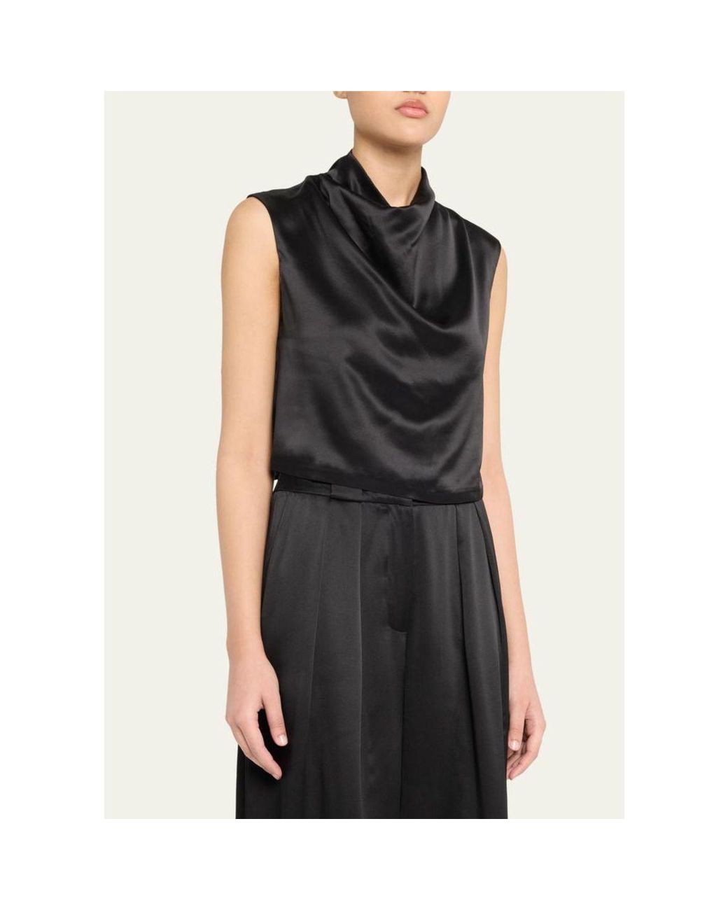 AEXAE Black Silk Cowl-Neck Top