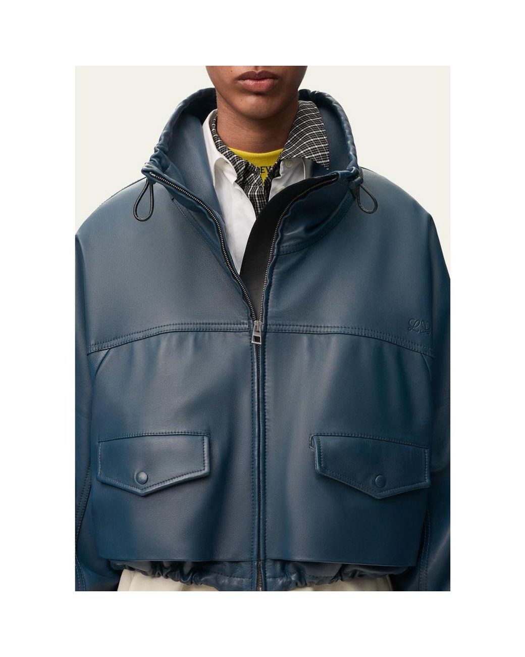 Loewe Blue Double Layered Leather Zip Jacket