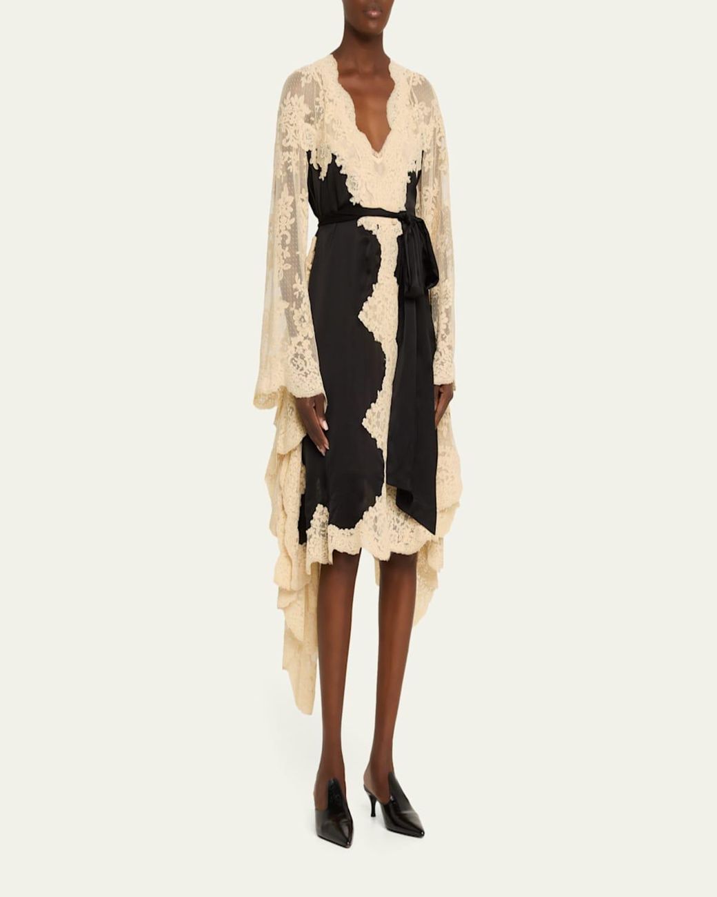 Zimmermann Hypnotic Lace Satin Wrap Dress in Black | Lyst