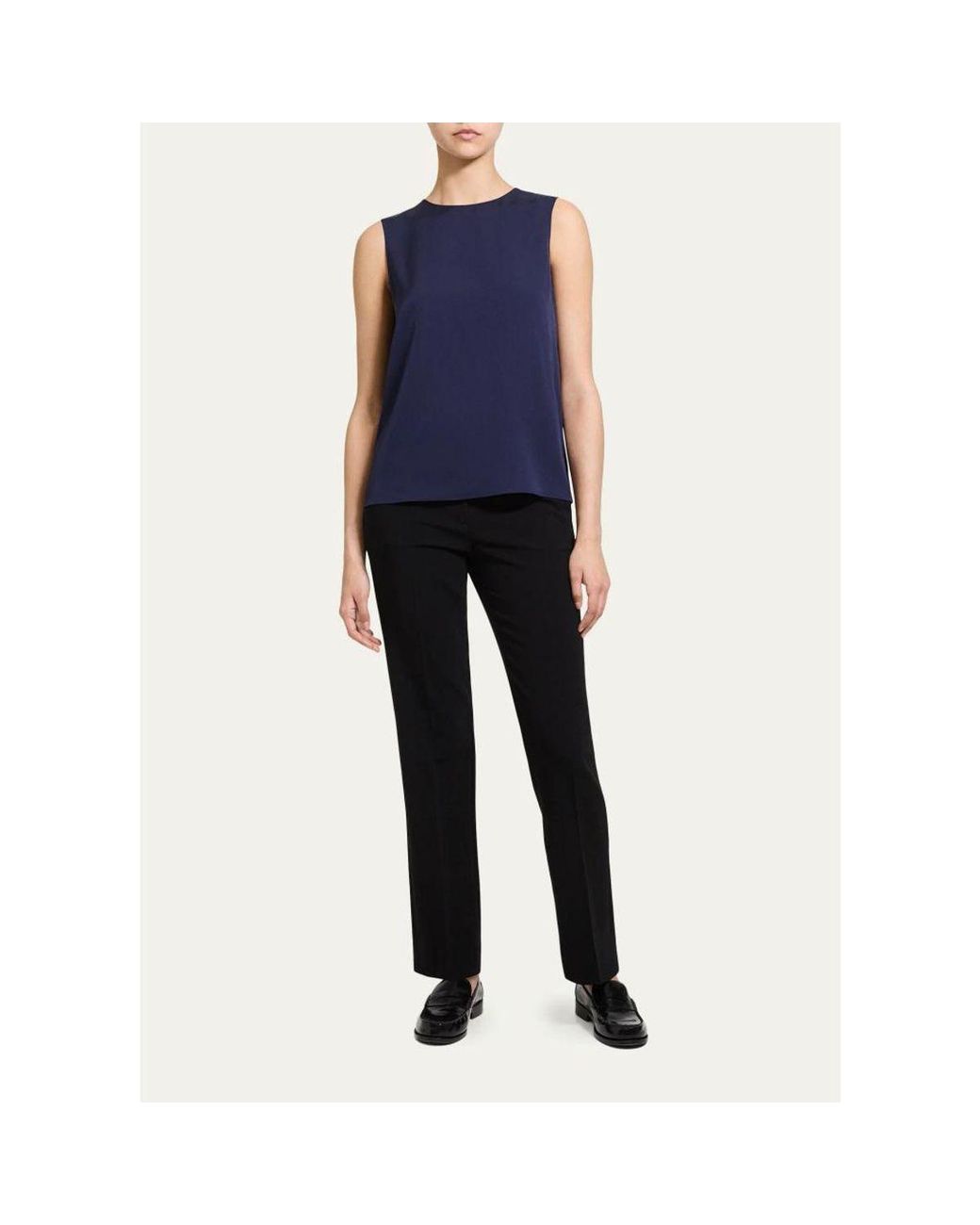 Theory Blue Silk Straight Shell Top