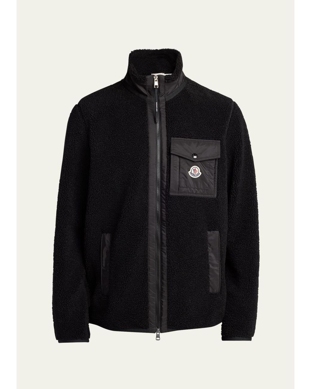 Moncler Black Teddy Boucle Full-Zip Jacket for men