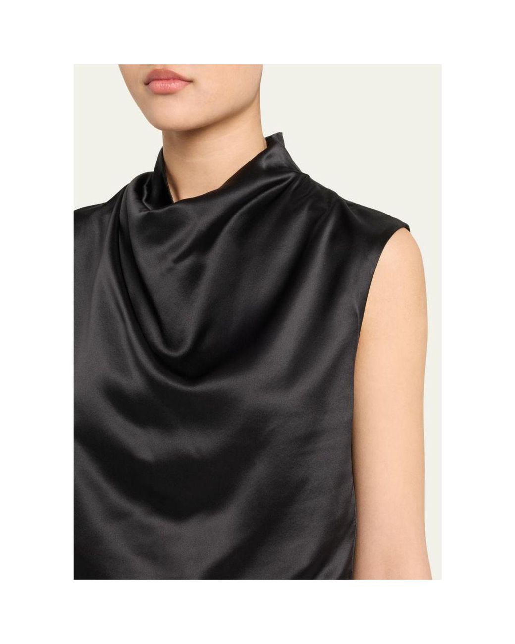 AEXAE Black Silk Cowl-Neck Top