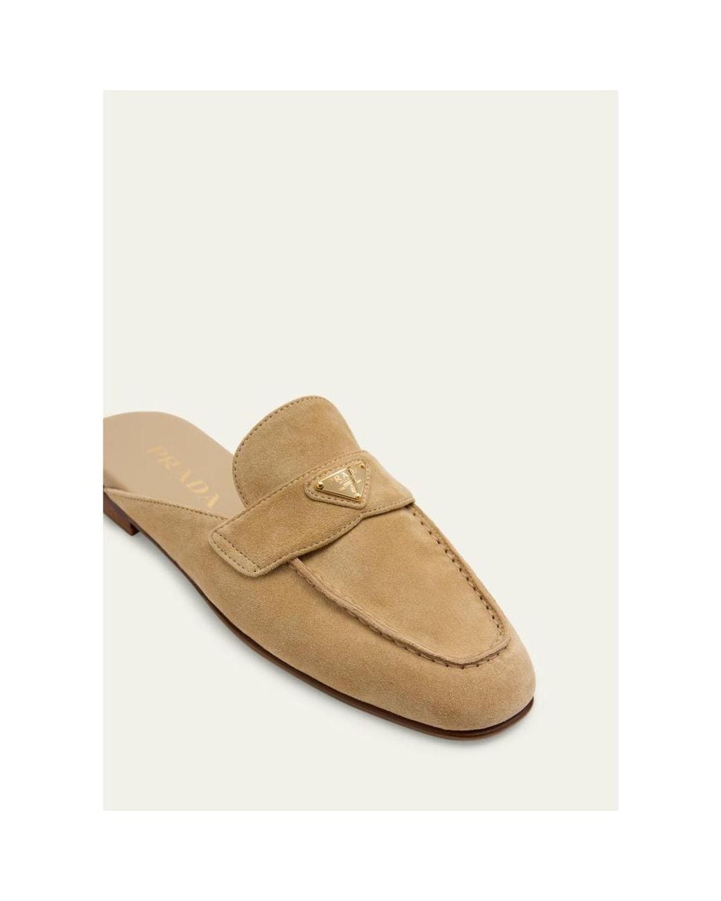 Prada Natural Triangle Logo Suede Loafer Mules