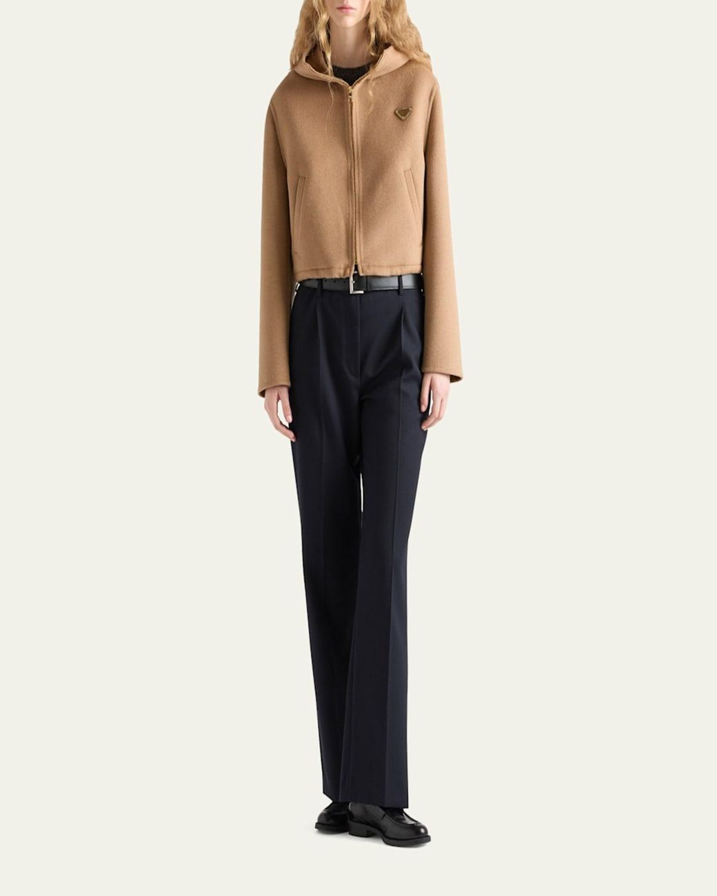 Prada Cashgora Hooded Jacket in Natural | Lyst