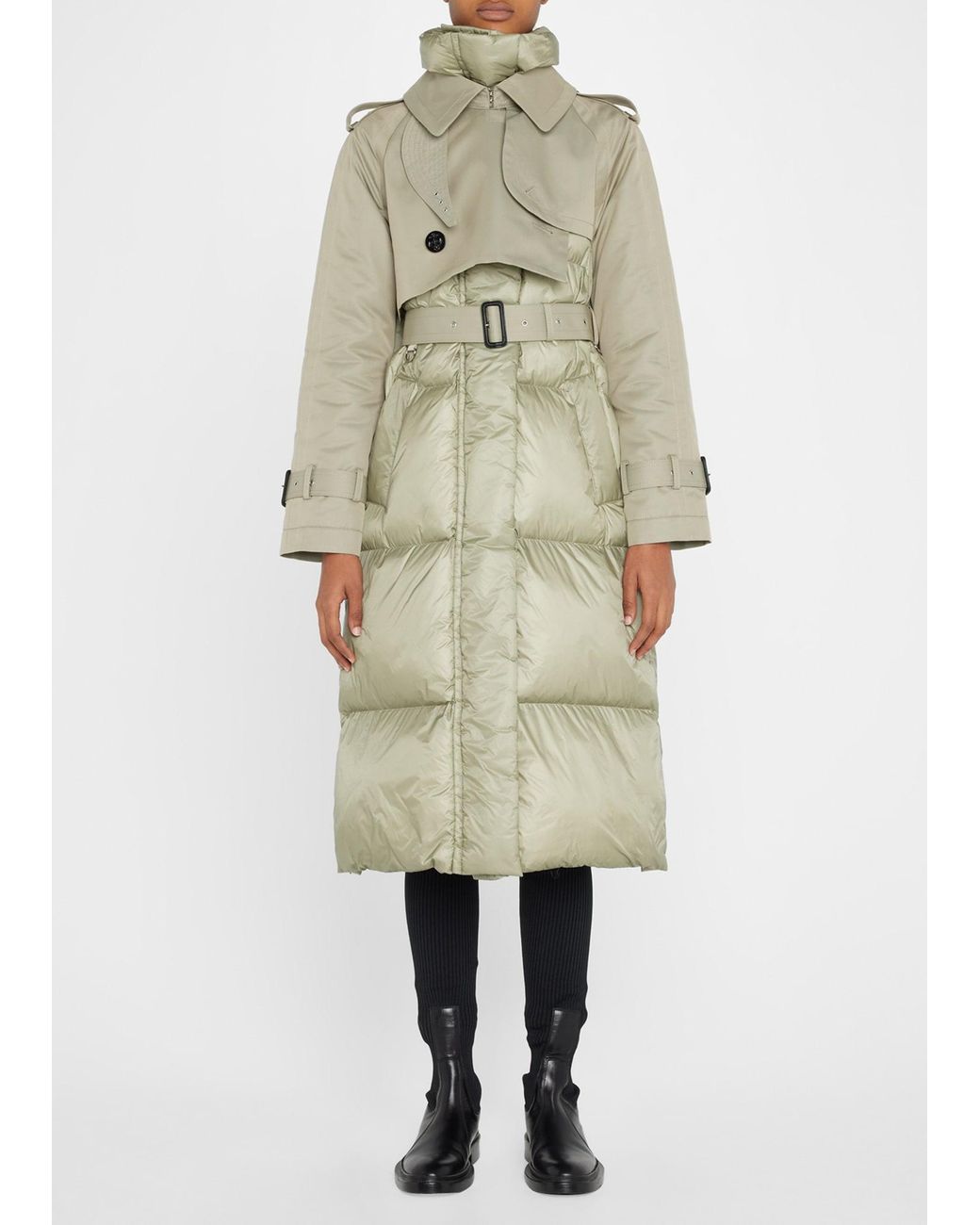 Sacai Long Hybrid Belted Puffer Trench Coat in Natural Lyst