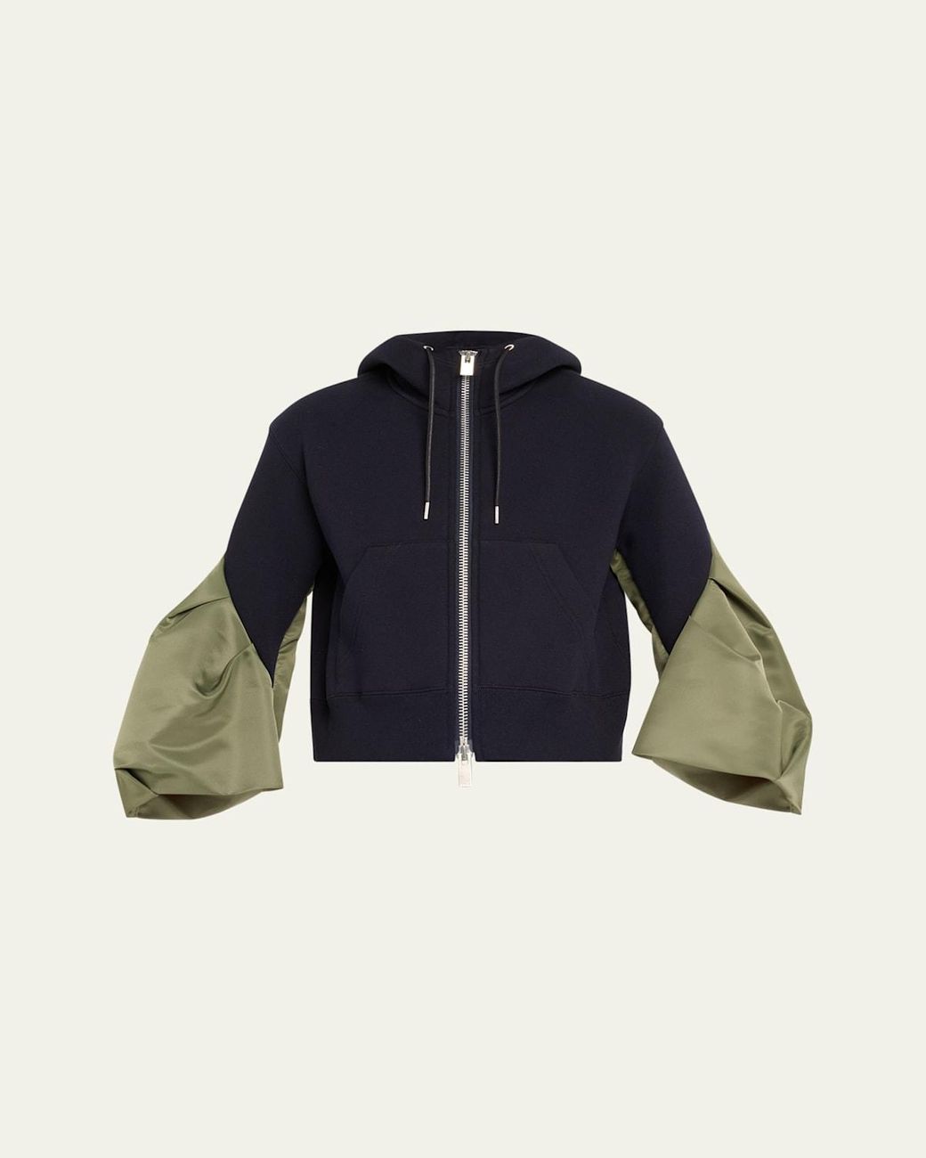 Sacai Zip-Up Hoodie With Nylon Sleeves in Blue | Lyst