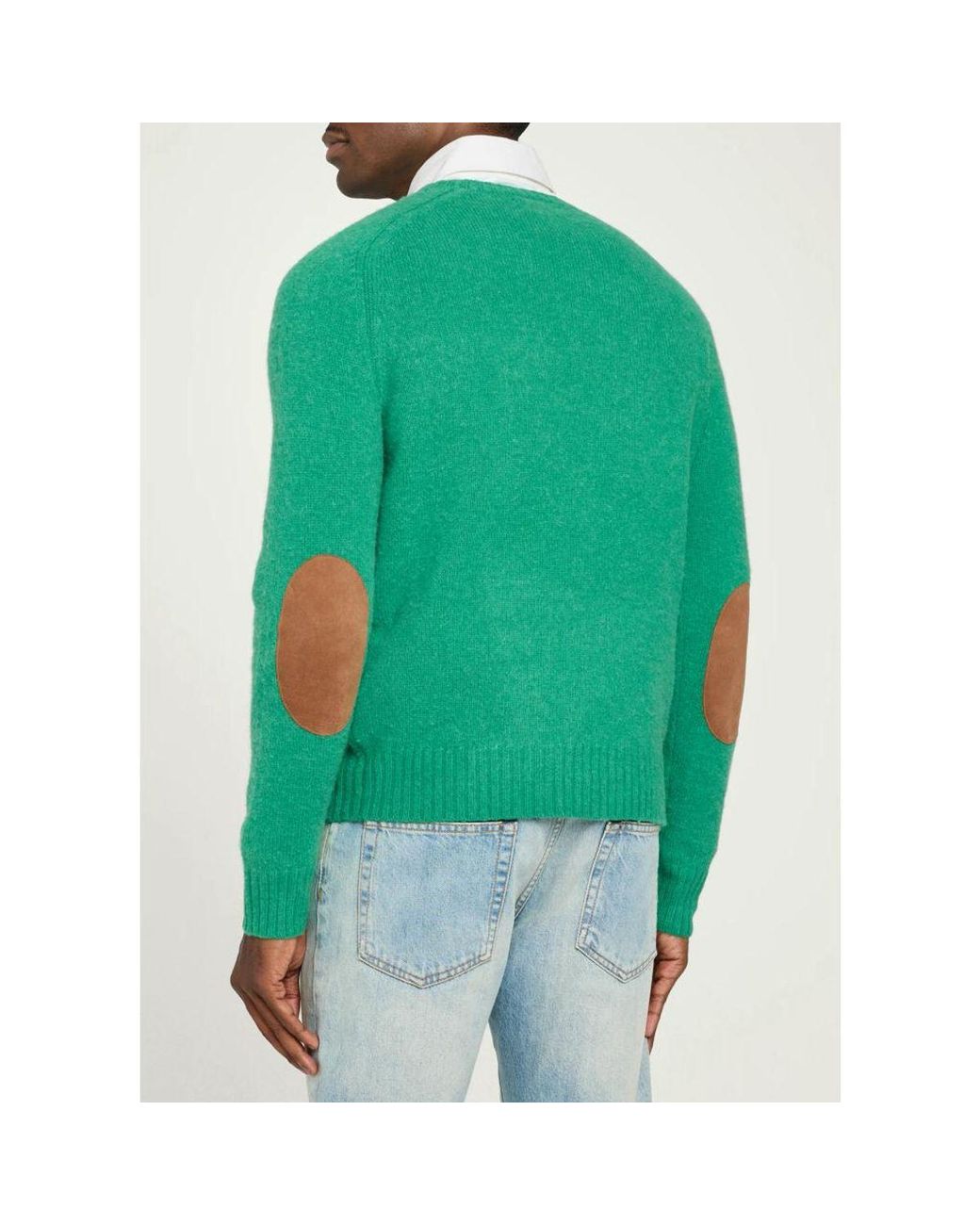 Polo Ralph Lauren Green Suede-Patch Wool-Cashmere Sweater for men