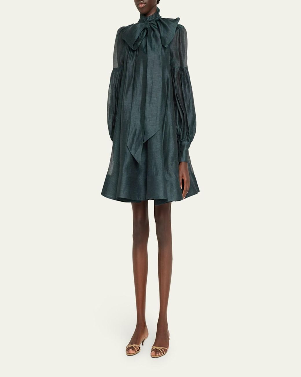 Zimmermann Pavilion Tie-Neck Mini Dress in Green | Lyst Zimmermann Pavilion Tie-Neck Mini Dress in Green | Lyst