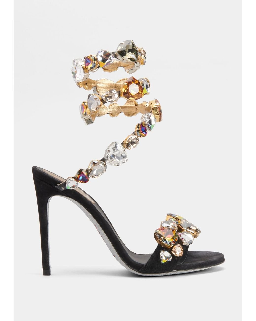 Rene Caovilla Cleo Jeweled Suede Snake-wrap Sandals in White | Lyst