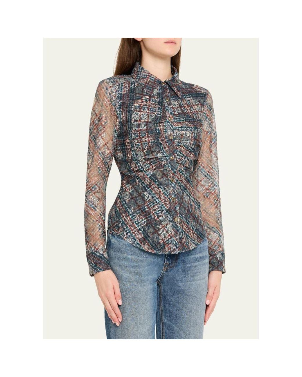 Ramy Brook Gray Plaid Hamilton Button-Front Blouse