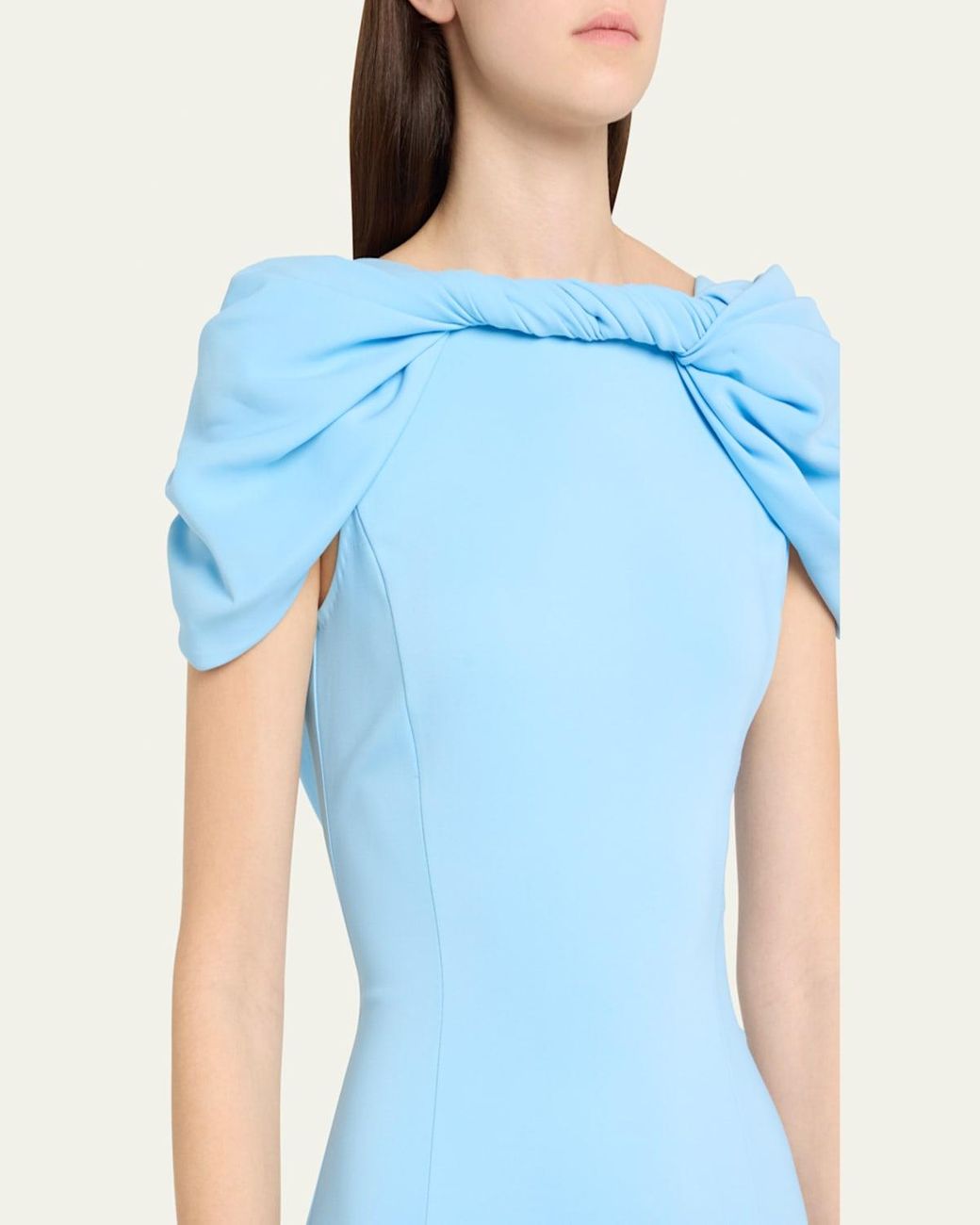 cap sleeve light blue dress Light Blue Straps with Bows Mermaid Satin Tiered Long Bridesmaid Dress main image 0