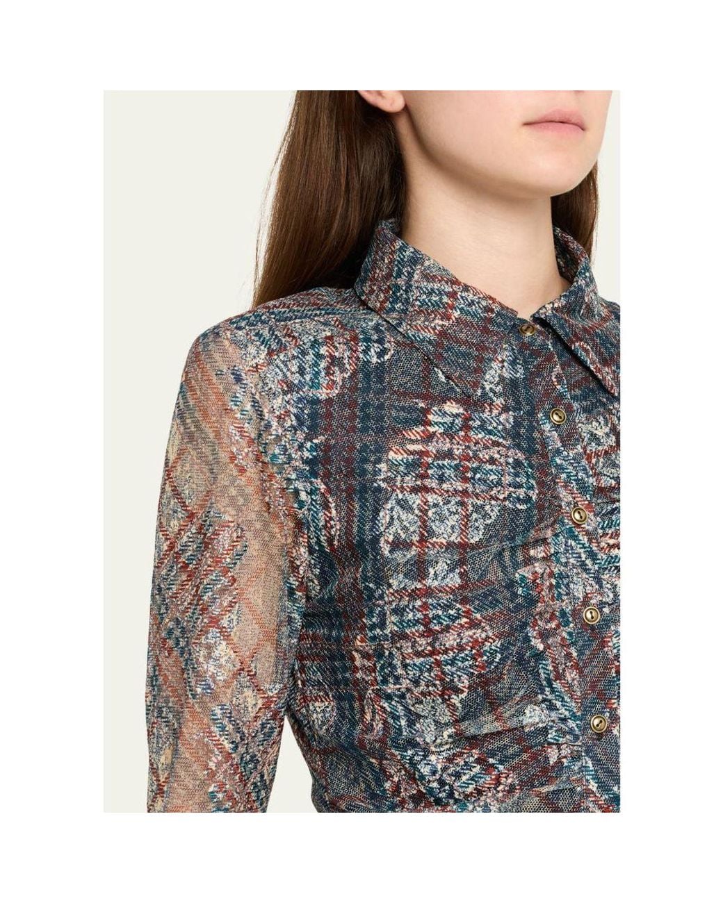 Ramy Brook Gray Plaid Hamilton Button-Front Blouse