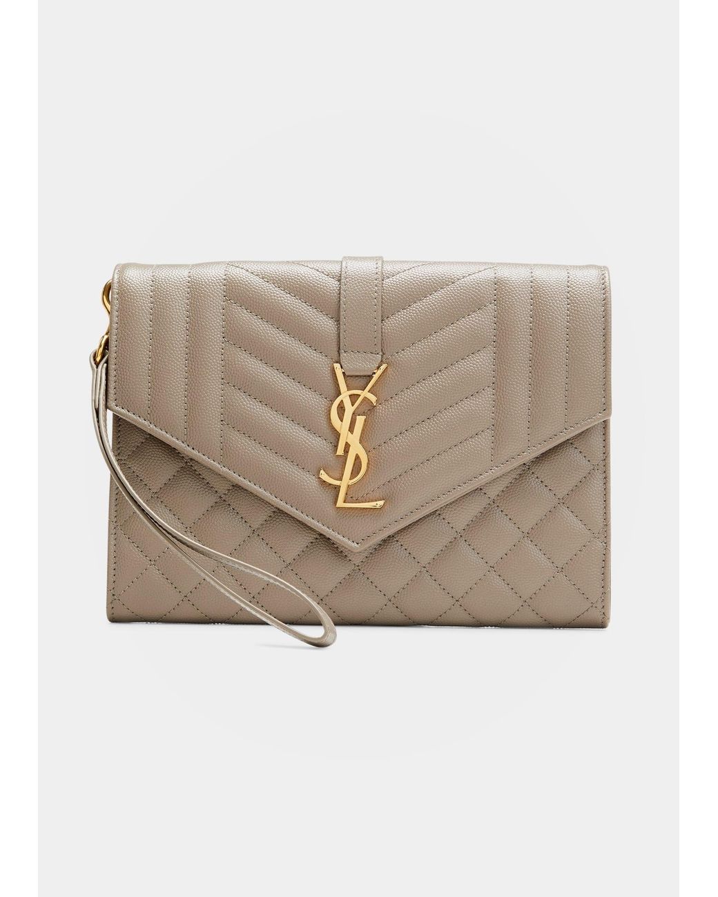 Saint Laurent Ysl Monogram Quilted Envelope Clutch Bag in Natural Lyst
