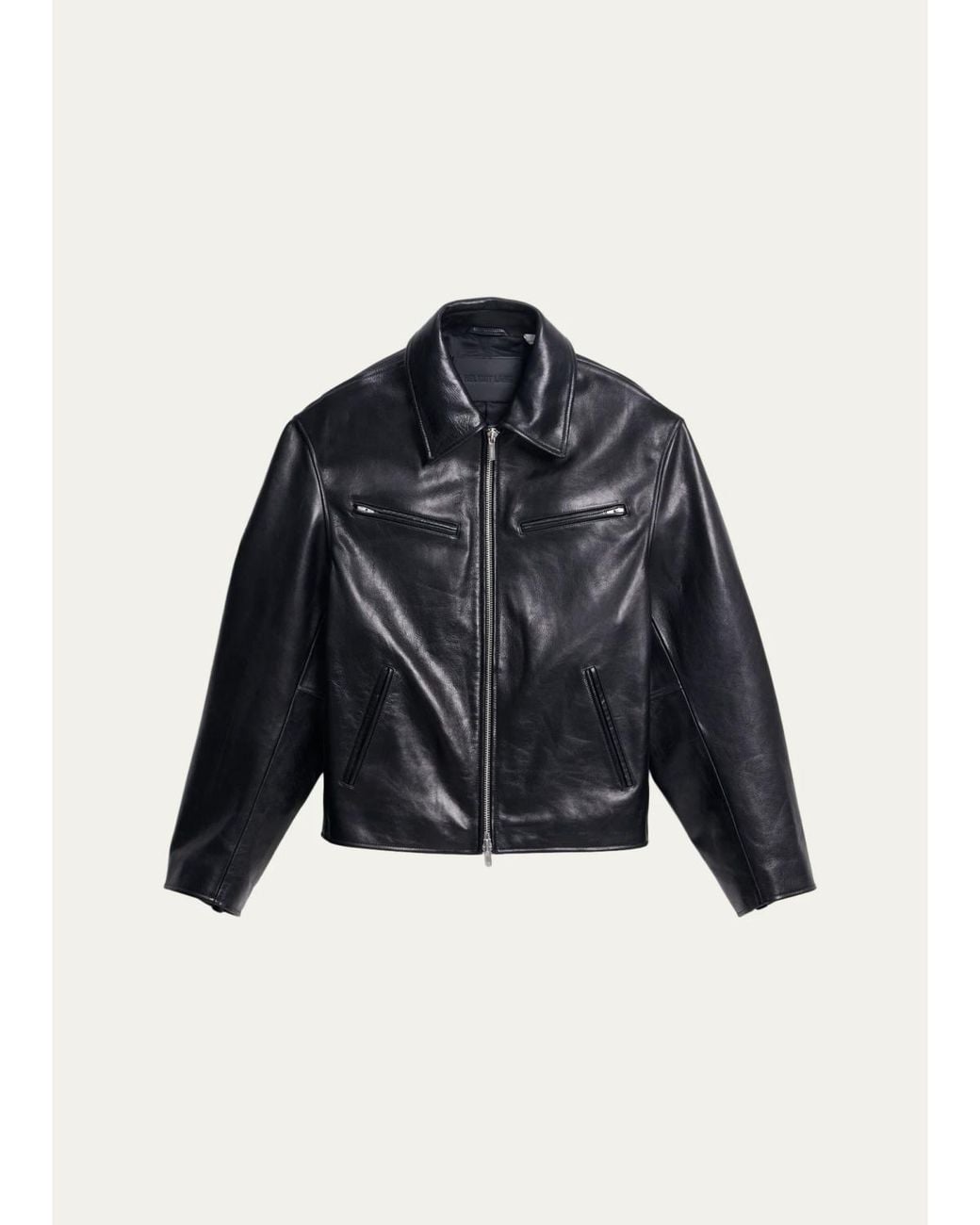 Helmut Lang Blue Leather Moto Jacket for men