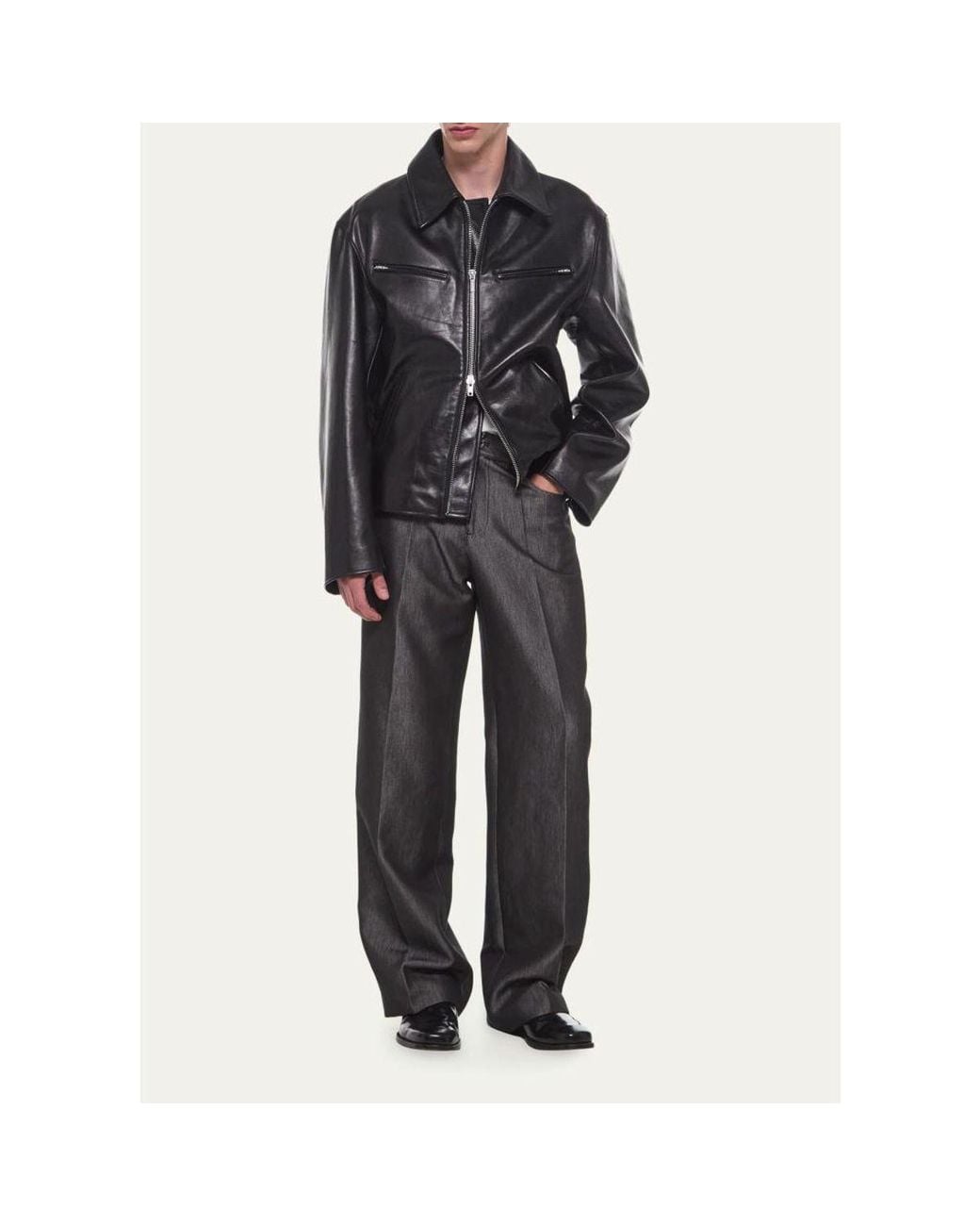 Helmut Lang Blue Leather Moto Jacket for men