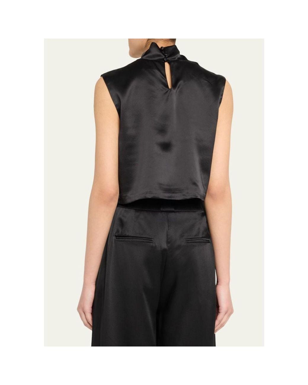 AEXAE Black Silk Cowl-Neck Top