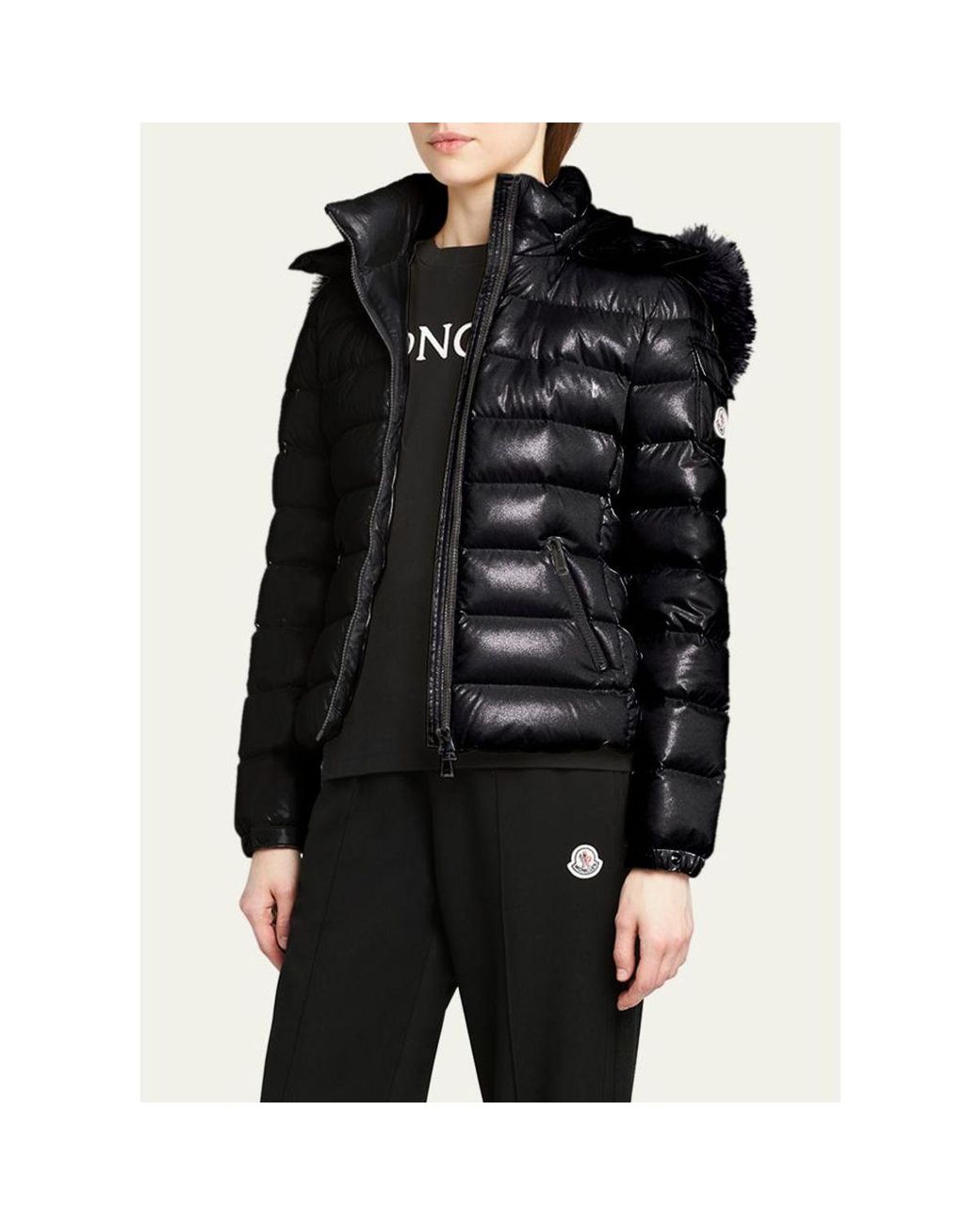Moncler Black Badyf Faux Fur-Trimmed Hooded Short Down Jacket