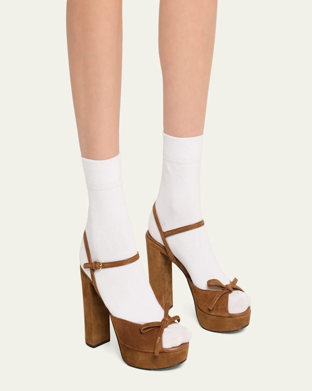 Miu Miu Natural 110Mm Calzature Suede Platform Sandals