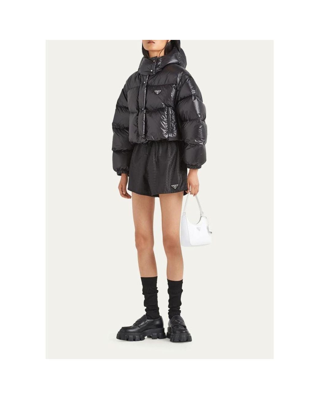 Prada Black Re-Nylon Transformable Hooded Down Jacket