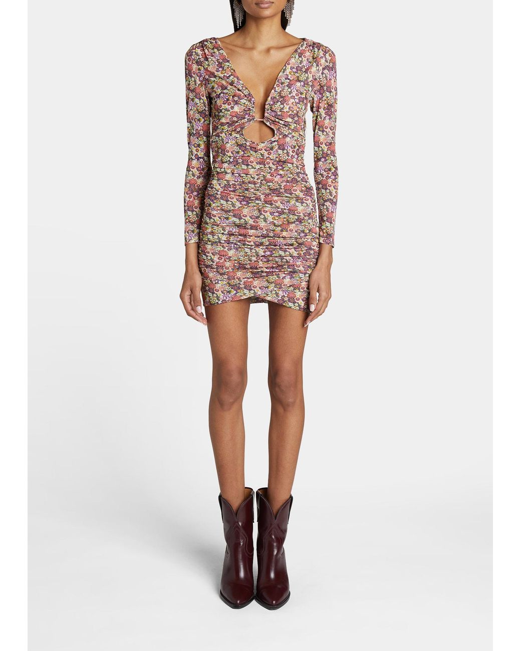 Isabel Marant Jordana Coral-print Cutout Ruched Mini Dress | Lyst
