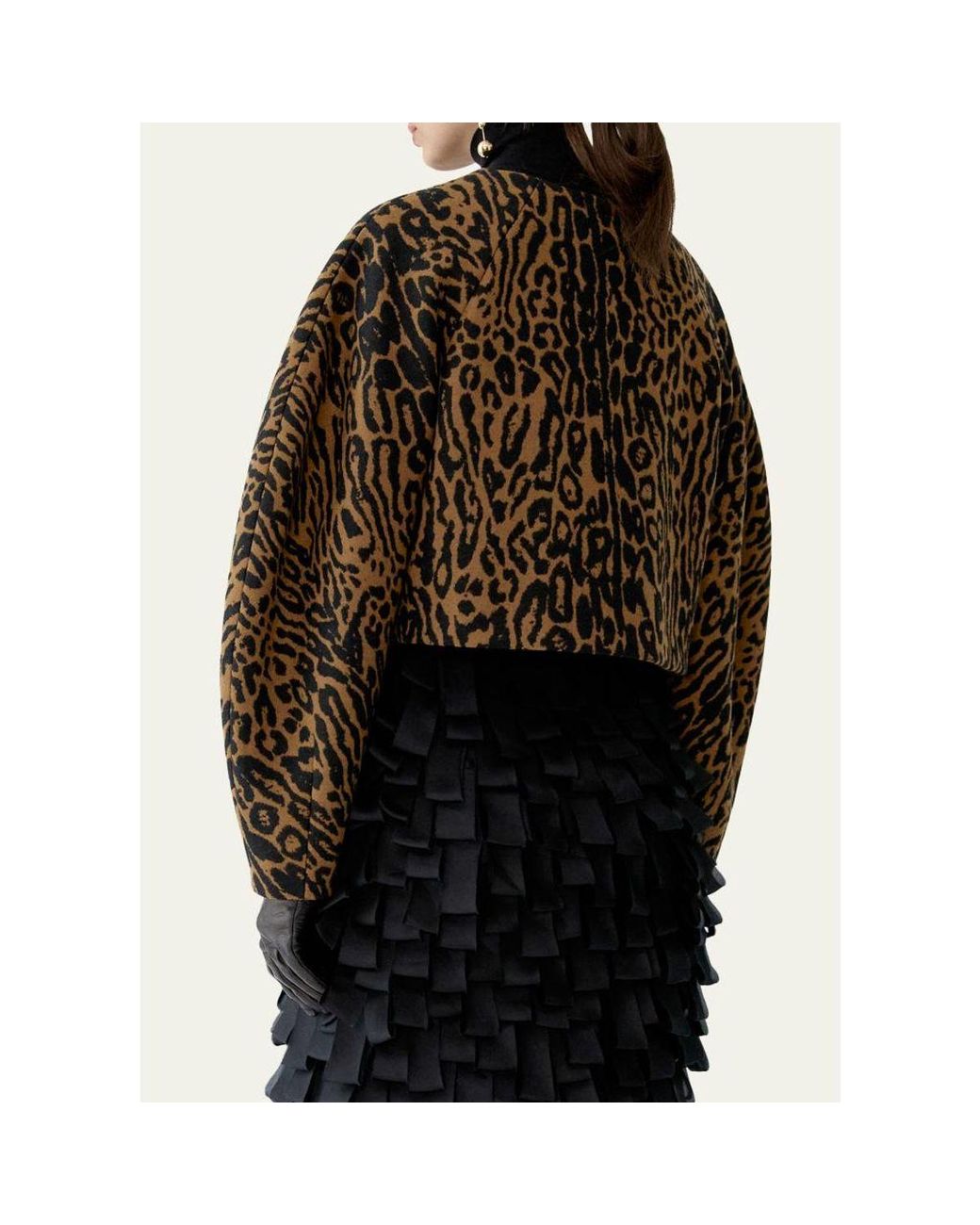 Carolina Herrera Black Wool Leopard Short Cocoon Jacket