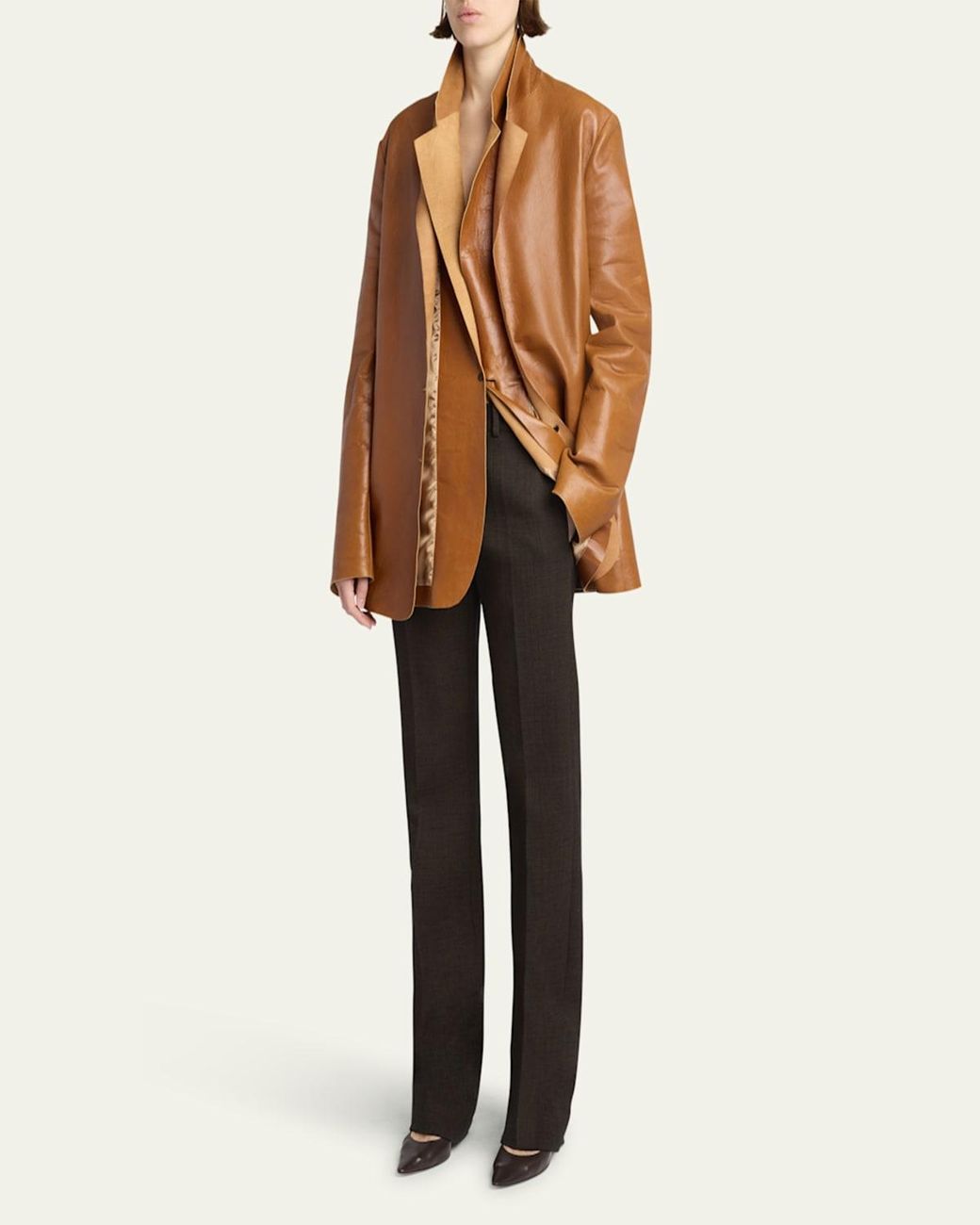 【関税込み】The Row ブラウン Lysandre テーラードジャケット The Row Lysandre Leather Jacket in Brown | Lyst