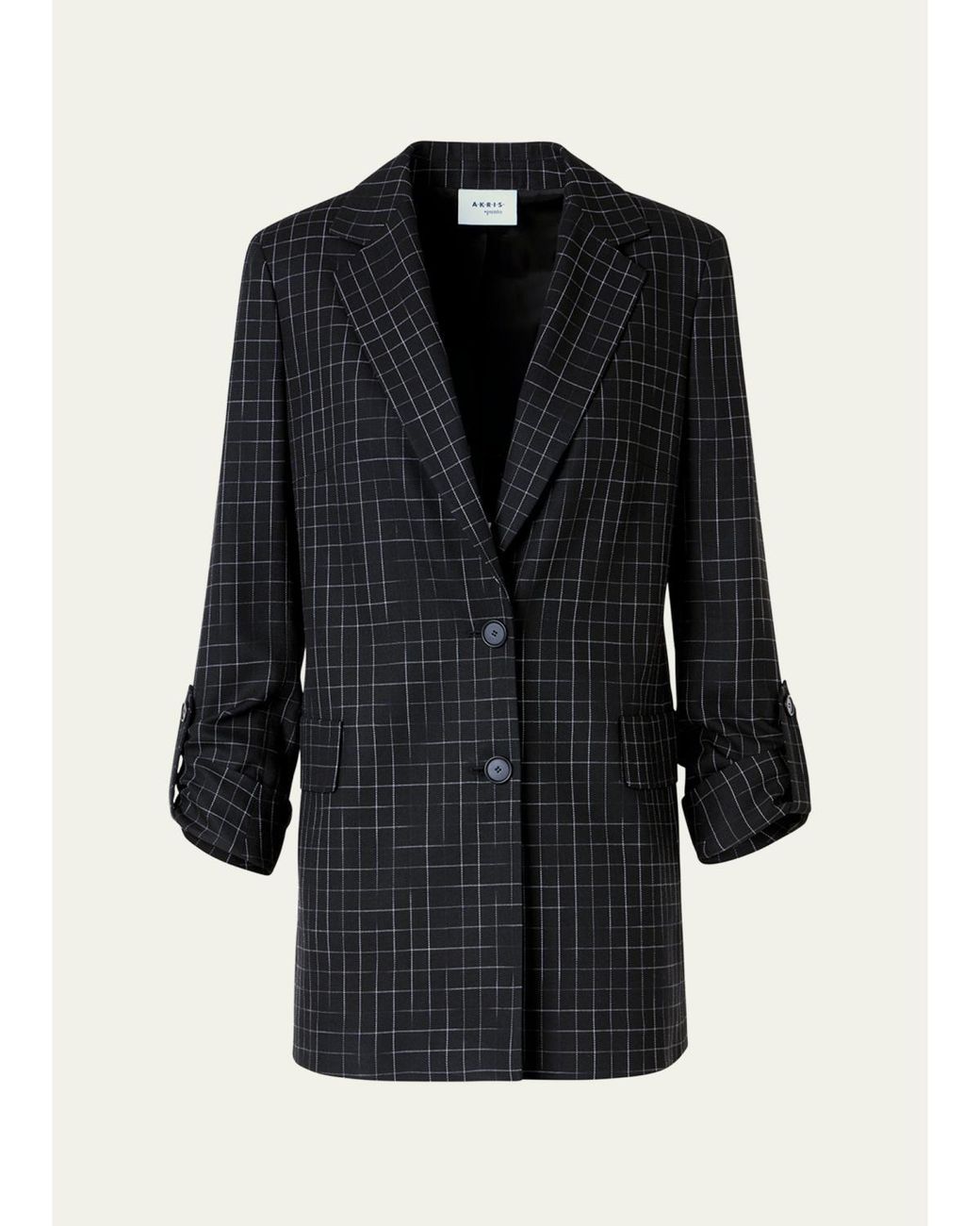Akris Punto Blue Windowpane Check Single-Breasted Jacket