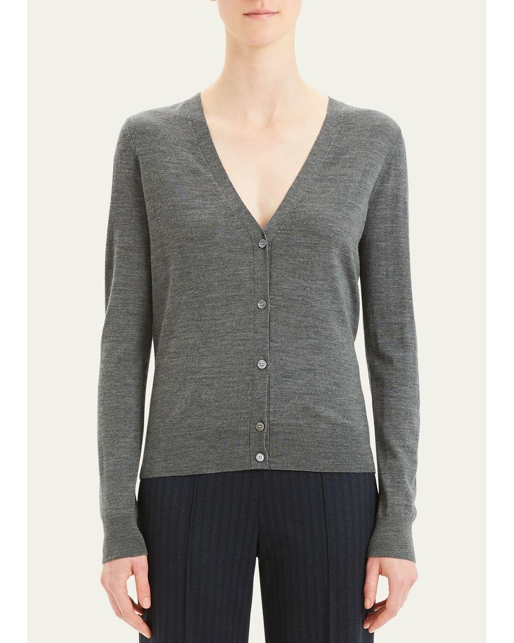 Theory V-neck Button-front Regal Wool Cardigan in Gray | Lyst