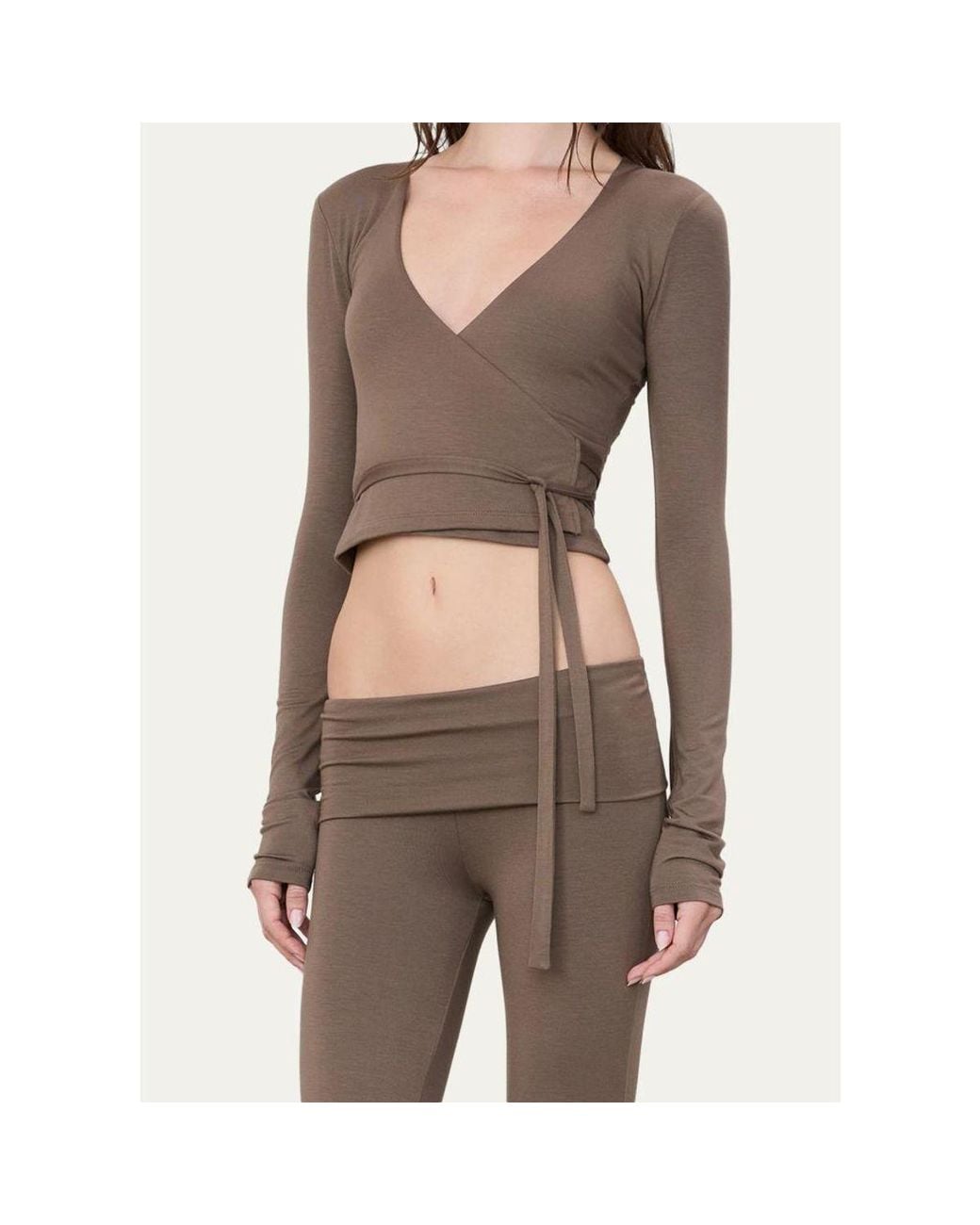 ÉTERNE Brown Jersey Wrap Top