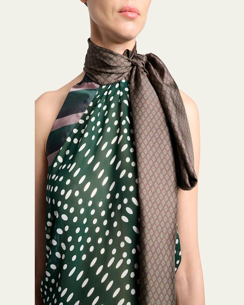 Dries Van Noten Draped Silk Satin Halter-Neck Gown in Green | Lyst