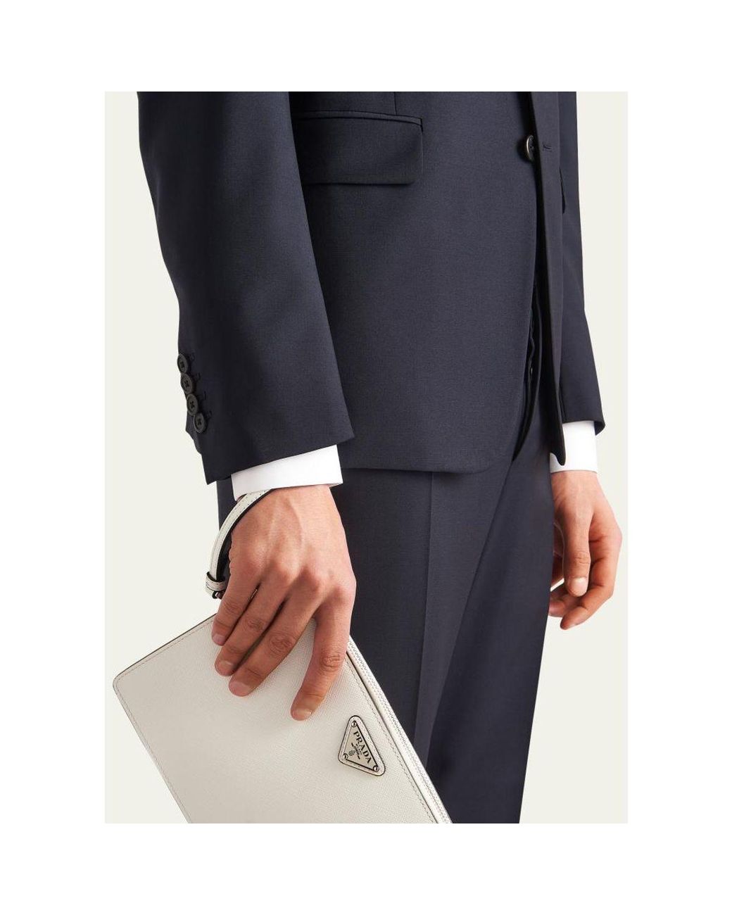 Prada Blue Solid Wool-Mohair Suit for men