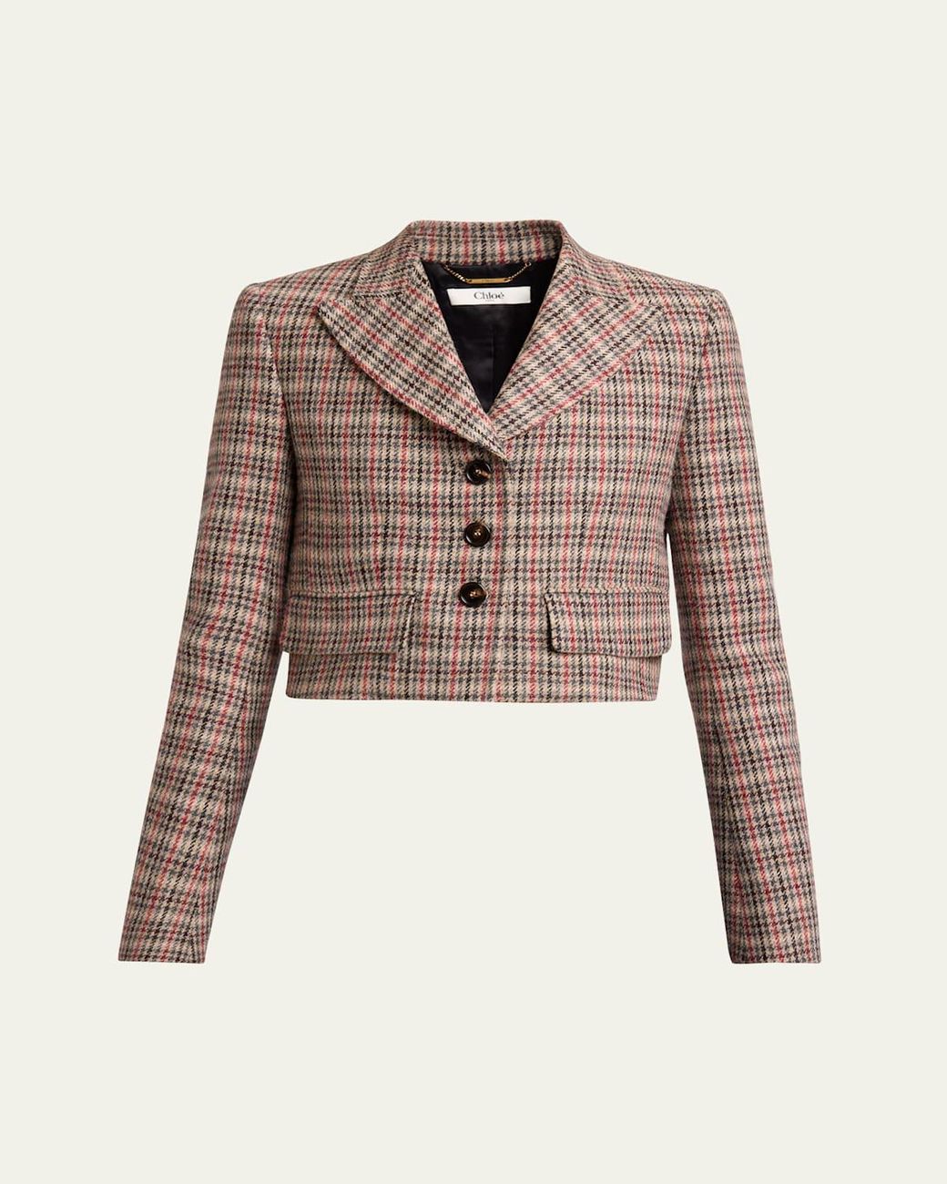 Chloé Cropped Prince Of Wales Jacket in Natural | Lyst Chloé Cropped Prince Of Wales Jacket in Natural | Lyst