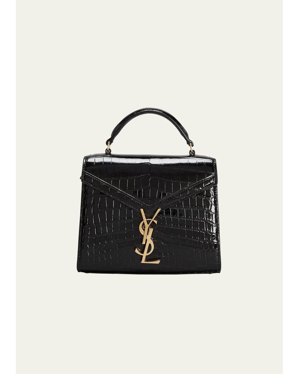 Saint Laurent Cassandra Mini Ysl Alligator Tophandle Bag in Black Lyst