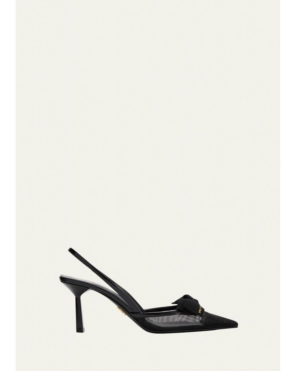Prada Natural 75Mm Modellerie Bow Mesh Slingback Pumps