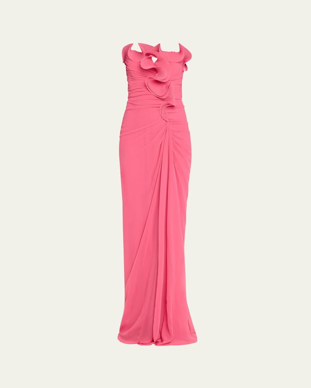 Badgley Mischka☆華やかピンクのラッフルワンショルダードレス Badgley Mischka☆華やかピンクのラッフルワンショルダードレス