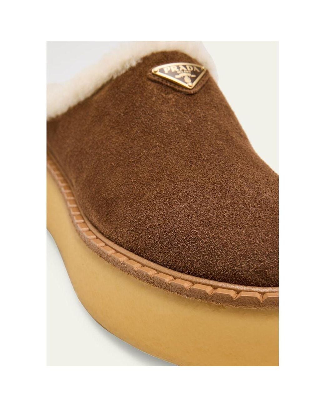 Prada Natural Suede Shearling Cozy Platform Mules