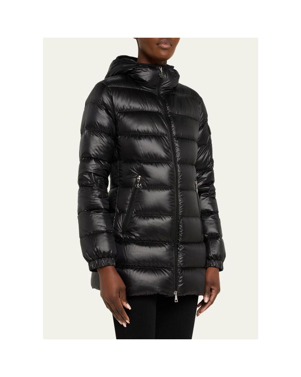 Moncler Black Glements Hooded Mid-Length Down Jacket