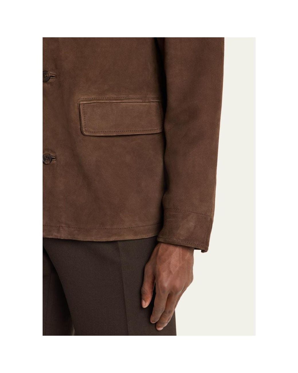 Officine Generale Brown Suede Button-Front Jacket for men