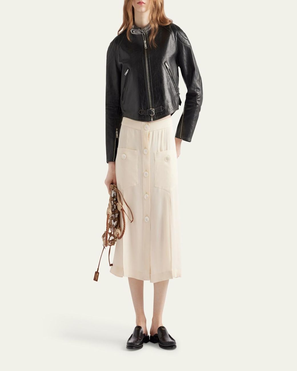 【プラダ・PRADA】Cropped cloth and leather jacket Prada Cropped Cloth And Leather Jacket | Saks Fifth Avenue