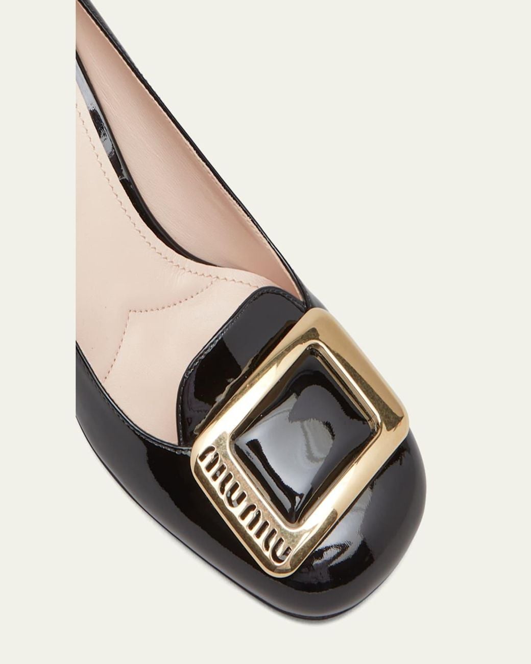 Miu Miu Natural Patent Buckle Block-Heel Pumps