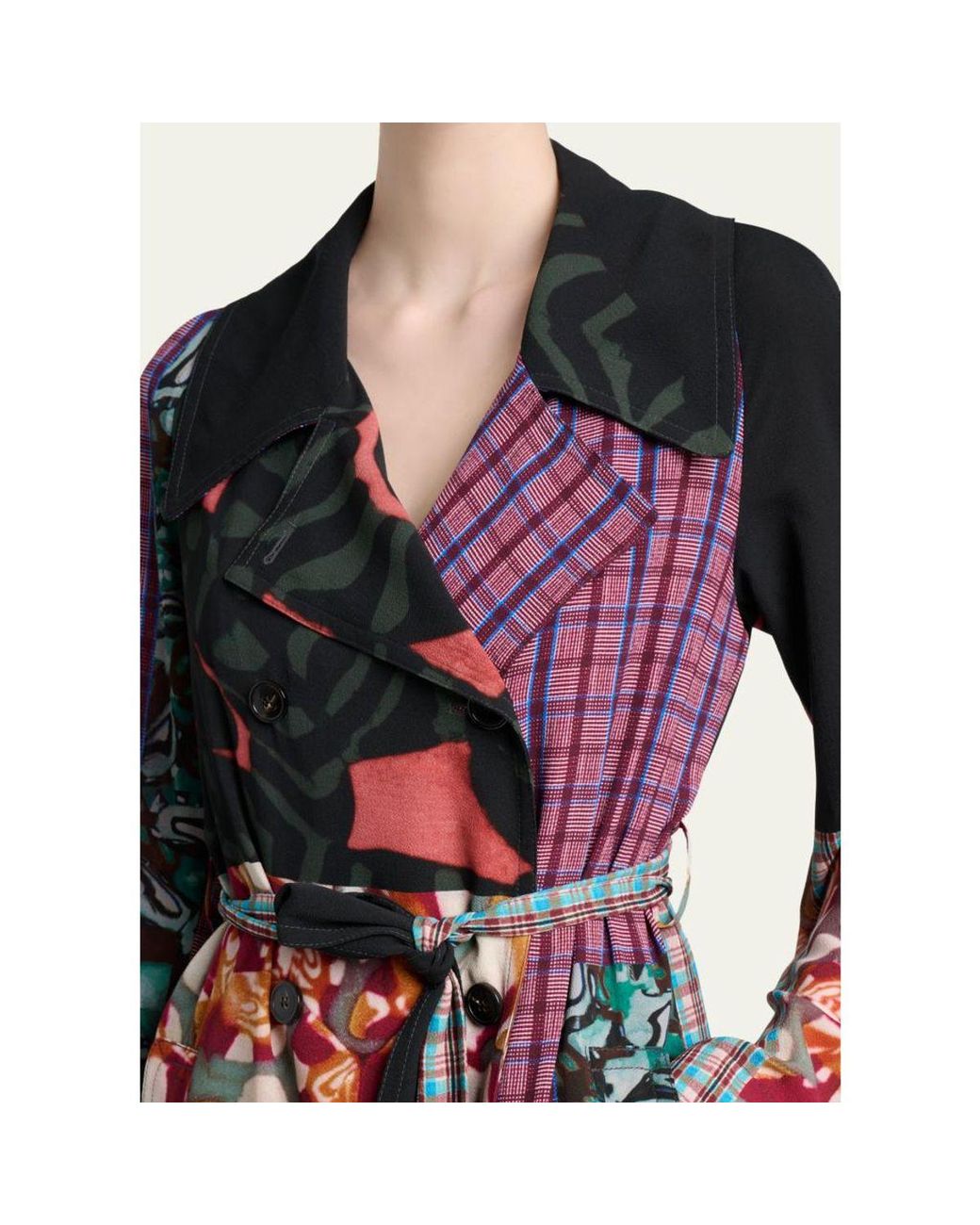 Dries Van Noten White Rolano Patchwork Double-Breasted Trench Coat