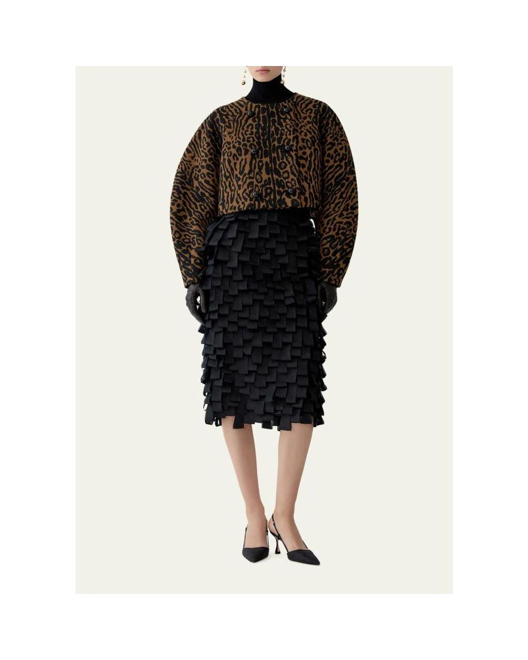 Carolina Herrera Black Wool Leopard Short Cocoon Jacket